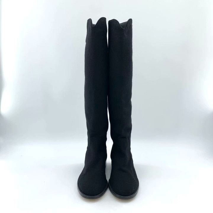 Chanel Chanel Black Suede Flat Knee-High Boots Size US 7 / IT 37 - 3 Thumbnail