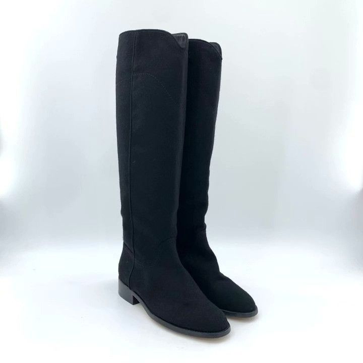Chanel Chanel Black Suede Flat Knee-High Boots Size US 7 / IT 37 - 2 Thumbnail