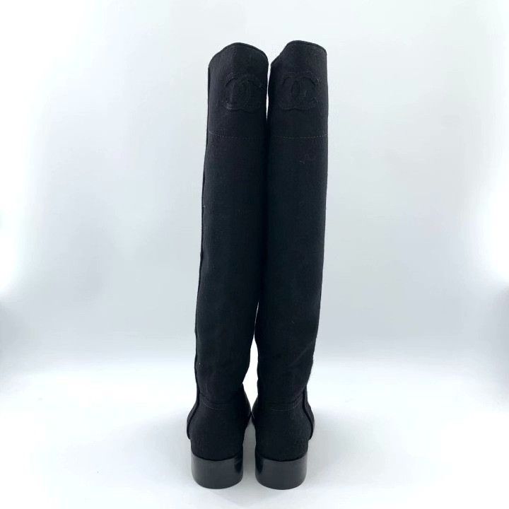 Chanel Chanel Black Suede Flat Knee-High Boots Size US 7 / IT 37 - 4 Thumbnail