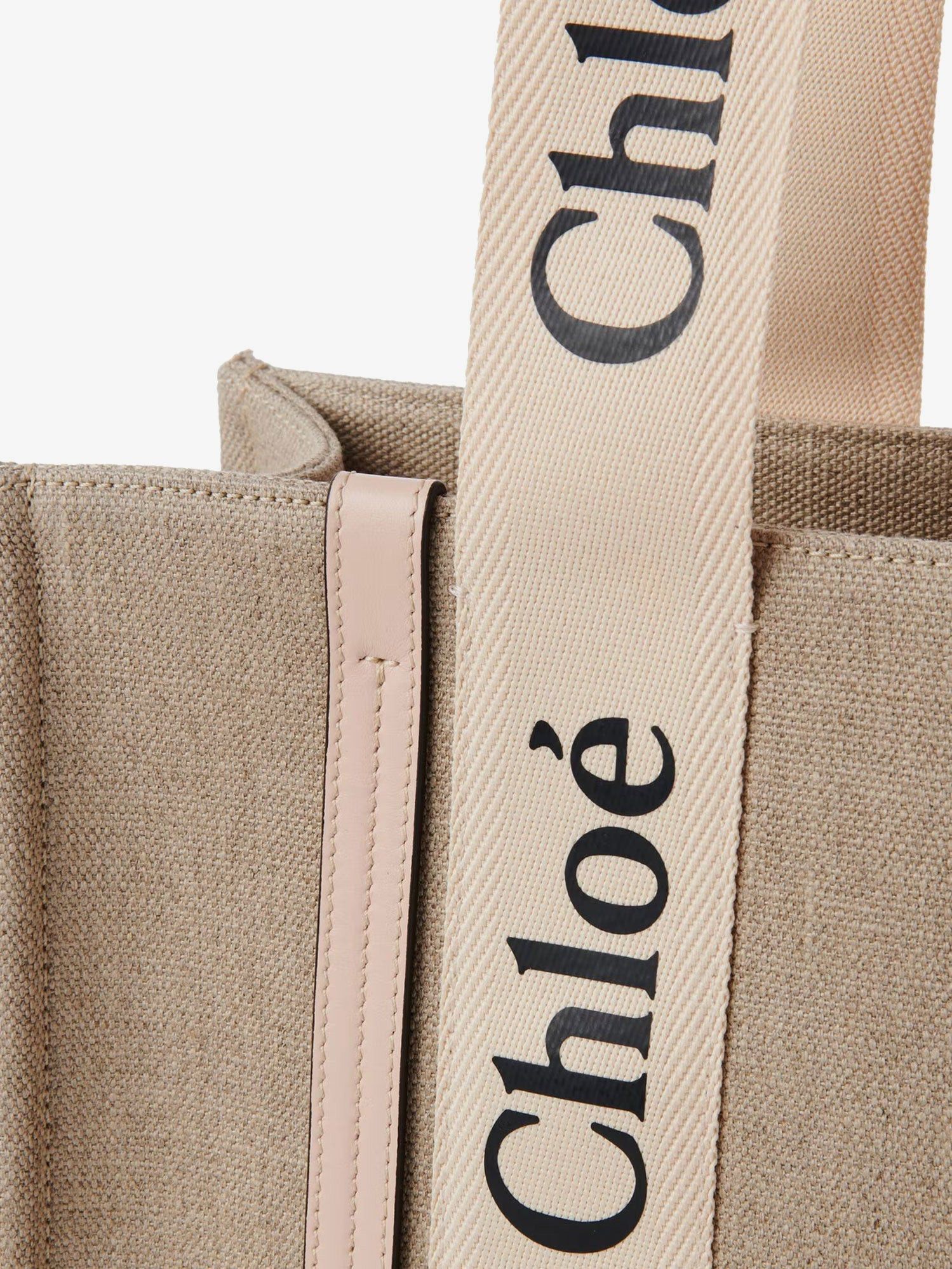 Chloe Woody Linen Shoulder Bag With Leather Inserts Size ONE SIZE - 4 Thumbnail