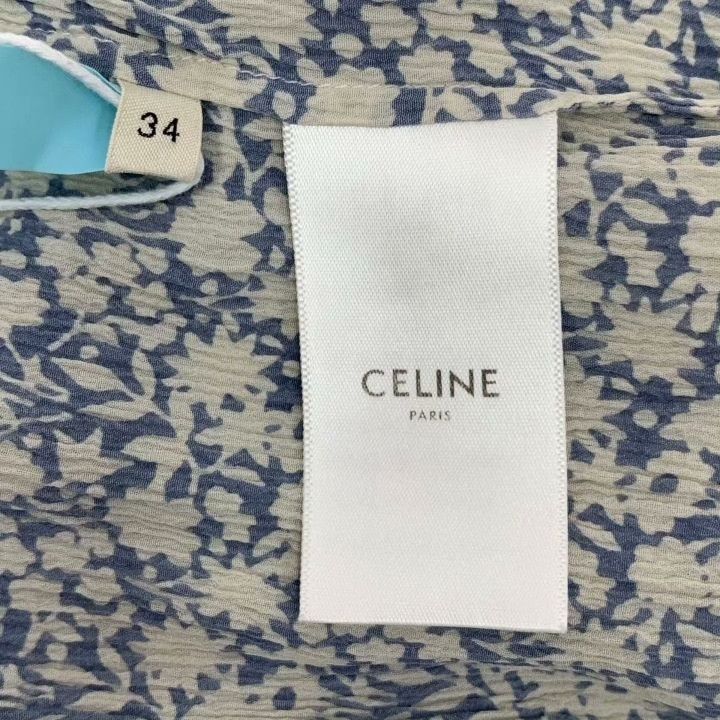 Celine Celine Blue Floral Silk Short-Sleeve Dress Size XXS / US 00 / IT 34 - 7 Thumbnail