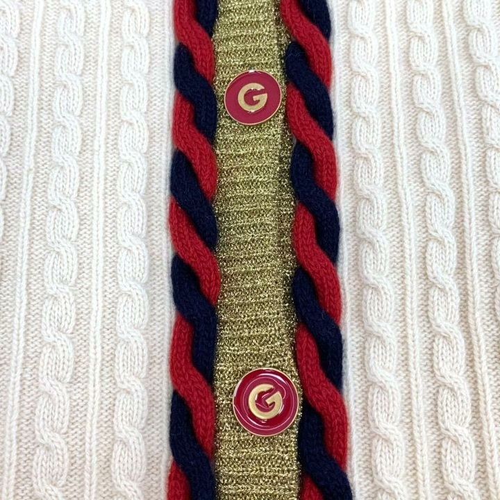Gucci Gucci Beige Wool Cable-Knit V-Neck Cardigan Size M / US 6-8 / IT 42-44 - 5 Thumbnail