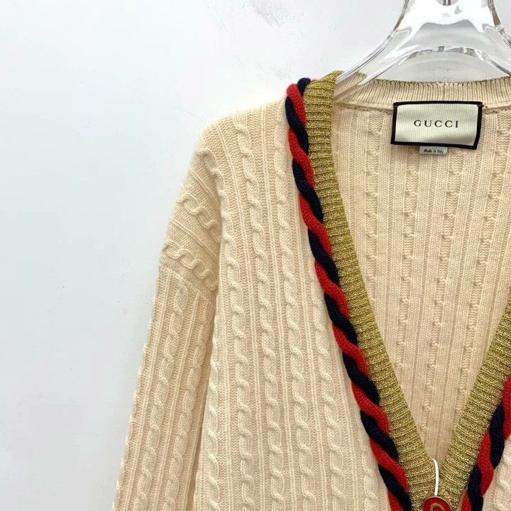 Gucci Gucci Beige Wool Cable-Knit V-Neck Cardigan Size M / US 6-8 / IT 42-44 - 3 Thumbnail