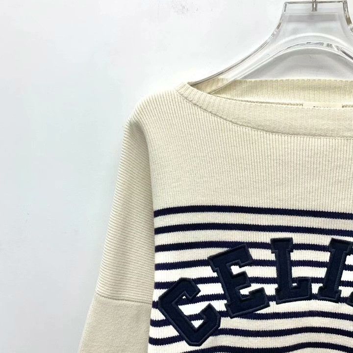 Celine Celine 22 Striped Logo Embroidered Cotton Sweater Size M / US 6-8 / IT 42-44 - 3 Thumbnail