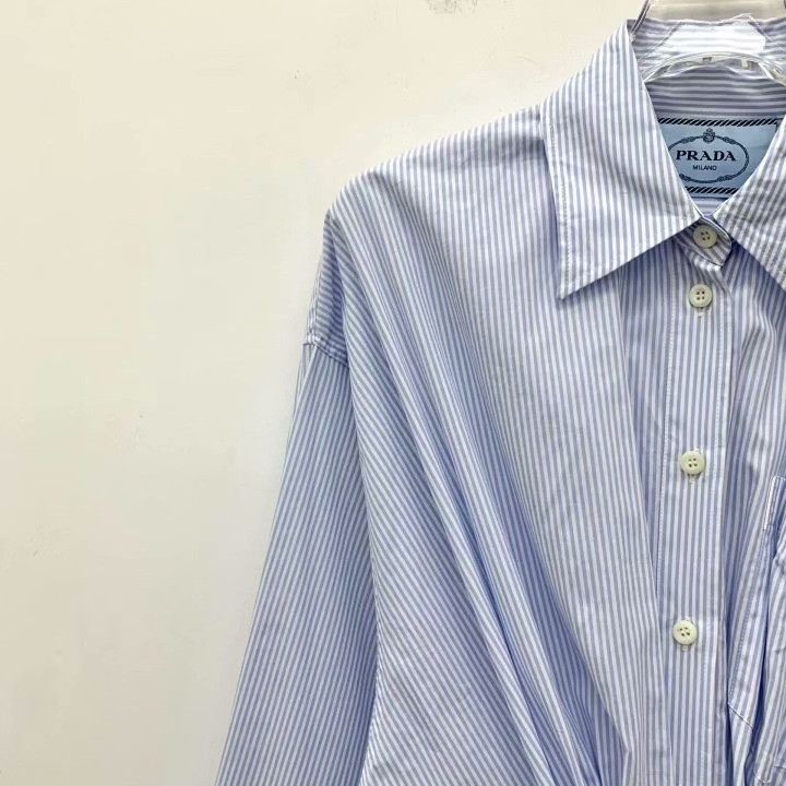 Prada Prada Blue White Stripe Logo Shirt Dress Size S / US 4 / IT 40 - 3 Thumbnail