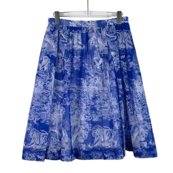 Dior Dior Blue Animal Jungle Print Cotton Pleated Skirt Size 40" / US 18 - 2 Thumbnail