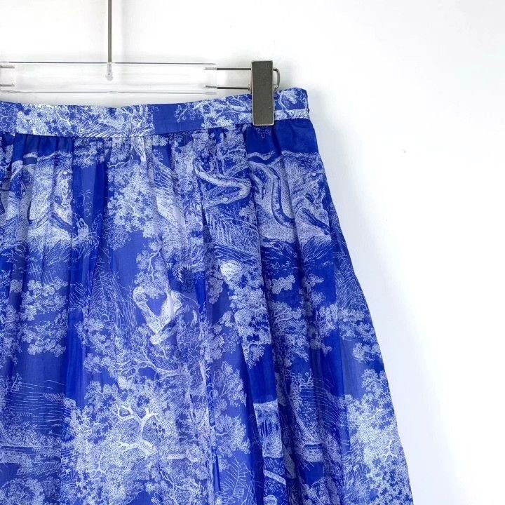 Dior Dior Blue Animal Jungle Print Cotton Pleated Skirt Size 40" / US 18 - 3 Thumbnail