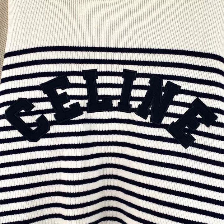 Celine Celine Striped Logo Embroidered Cotton Sweater Size L / US 10 / IT 46 - 4 Thumbnail