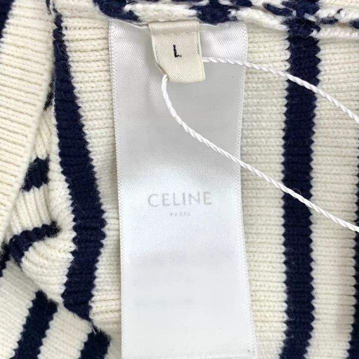 Celine Celine Striped Logo Embroidered Cotton Sweater Size L / US 10 / IT 46 - 7 Thumbnail