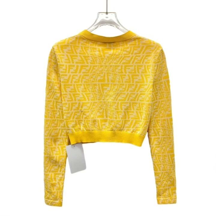 Fendi Fendi Yellow Logo Letter Jacquard Knit Cardigan Size XS / US 0-2 / IT 36-38 - 2 Thumbnail