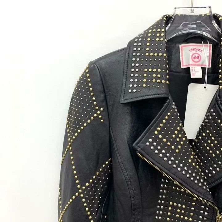Versace Versace Black Rivet Leather Jacket Size XS / US 0-2 / IT 36-38 - 3 Thumbnail