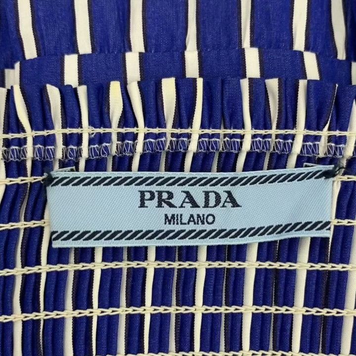 Prada Prada Blue Striped Cotton Pleated Skirt Size 40" / US 18 - 5 Thumbnail