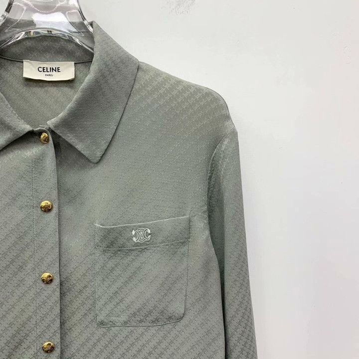 Celine Celine Gray Triomphe Print Silk Shirt Size S / US 4 / IT 40 - 3 Thumbnail