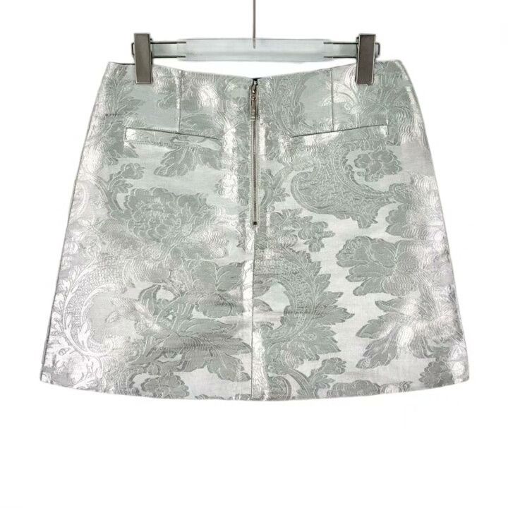 Louis Vuitton Louis Vuitton Silver Floral Embossed A-line Skirt Size 38" / US 16 / IT 52 - 2 Thumbnail