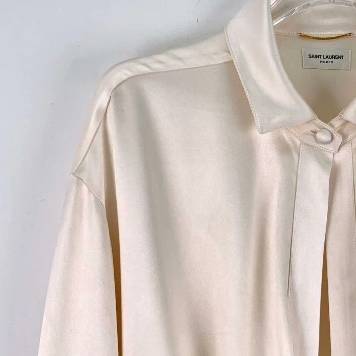 Yves Saint Laurent Yves Saint Laurent Champagne Silk Collar Tie Shirt Size XS / US 0-2 / IT 36-38 - 3 Thumbnail