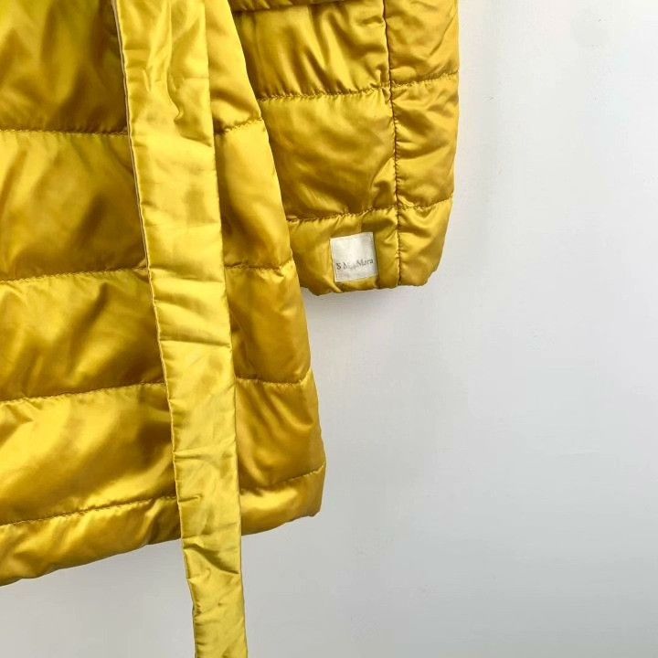 Max Mara Maxmara Yellow Hooded Belted Satin Down Jacket Size S / US 4 / IT 40 - 5 Thumbnail