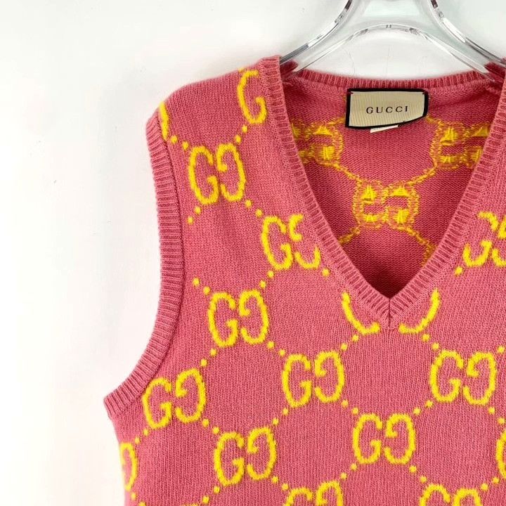 Gucci Gucci Pink Logo Jacquard Wool Vest Size M / US 6-8 / IT 42-44 - 3 Thumbnail