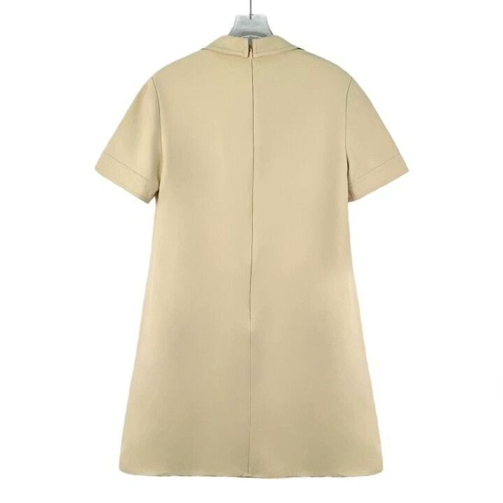 Gucci Gucci Beige GG Silk Wool Short-Sleeve Dress Size S / US 4 / IT 40 - 2 Thumbnail
