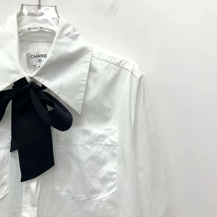 Chanel Chanel White Bow Cotton Collared Shirt Size XS / US 0-2 / IT 36-38 - 3 Thumbnail