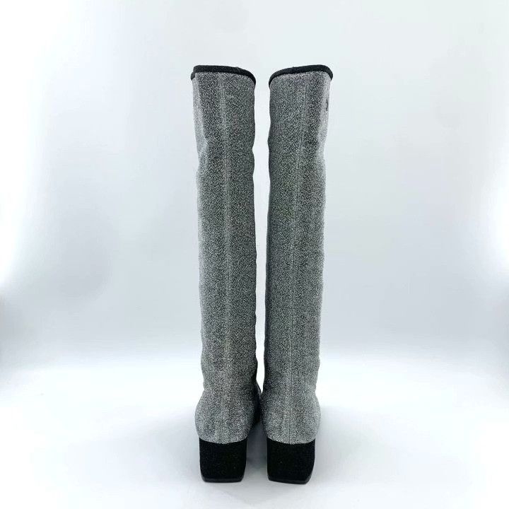 Chanel Chanel Silver Gray Sequin High Boots Size US 7 / IT 37 - 4 Thumbnail