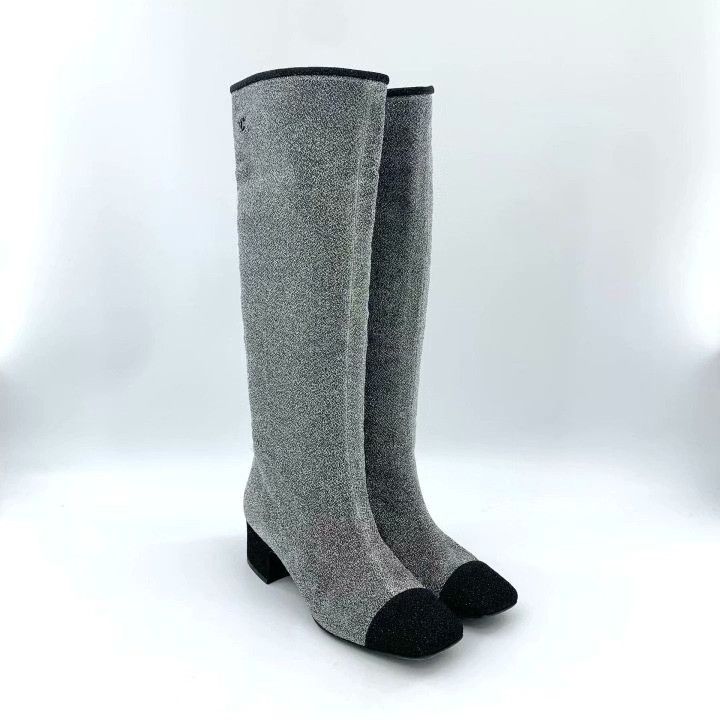 Chanel Chanel Silver Gray Sequin High Boots Size US 7 / IT 37 - 2 Thumbnail
