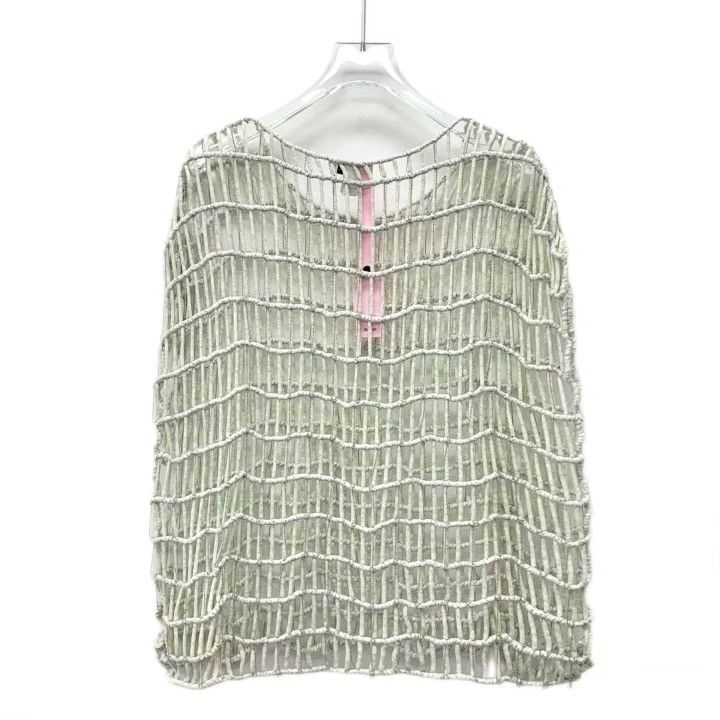 Brunello Cucinelli Brunello Cucinelli Beaded Cotton Openwork Top Size L / US 10 / IT 46 - 2 Thumbnail