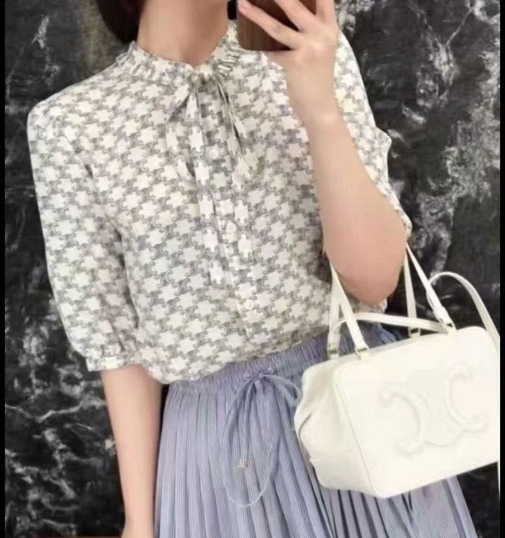 Celine Celine Triomphe Print Silk Short Sleeve Shirt Size S / US 4 / IT 40 - 8 Thumbnail