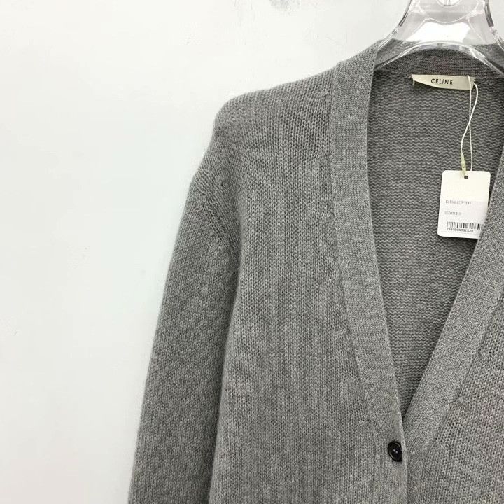 Celine Celine Gray Cashmere V-Neck Cardigan Size L / US 10 / IT 46 - 3 Thumbnail