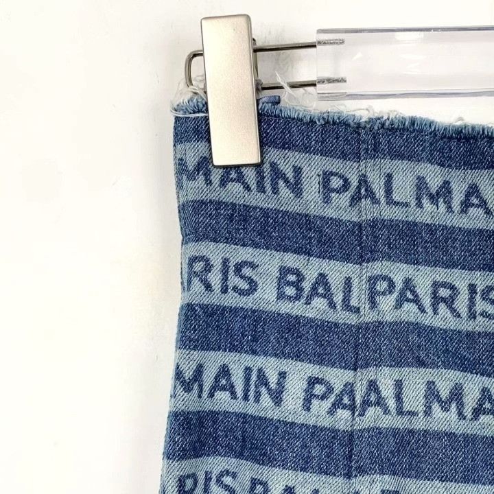 Balmain Balmain Blue Letter Stripe Denim Skirt Size 34" / US 12 / IT 48 - 3 Thumbnail