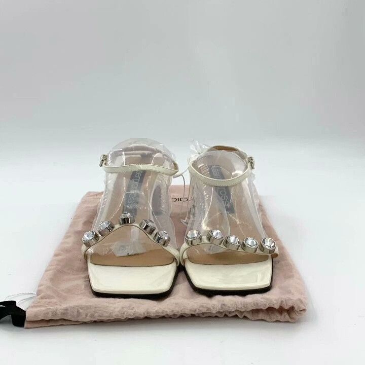Sergio Rossi Sergio Rossi White Embellished Block Heel Sandals Size US 8 / IT 38 - 8 Thumbnail