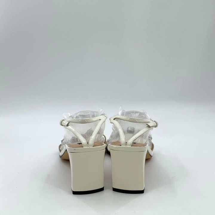 Sergio Rossi Sergio Rossi White Embellished Block Heel Sandals Size US 8 / IT 38 - 4 Thumbnail