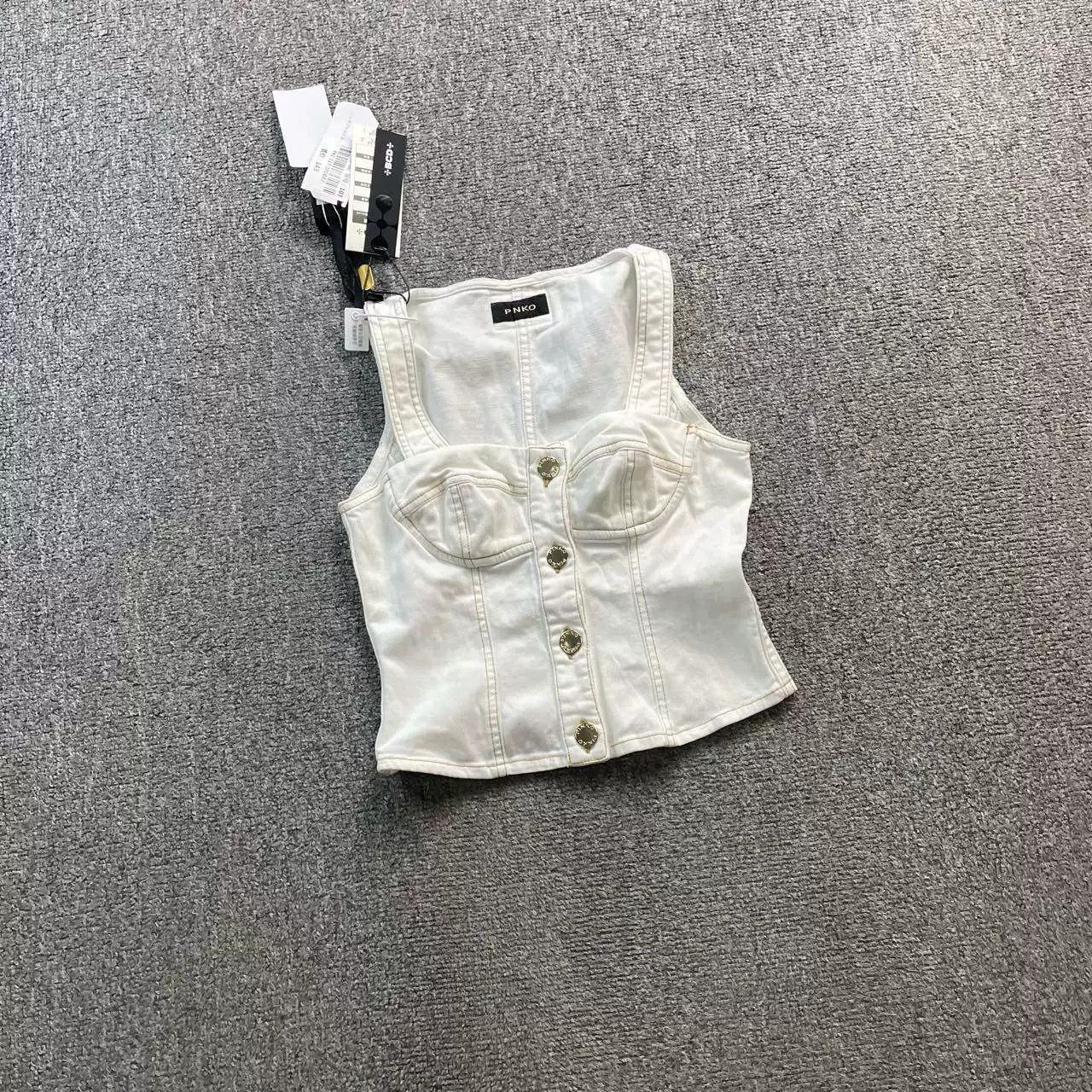Pinko PINKO White Denim Vest Size S / US 4 / IT 40 - 4 Thumbnail