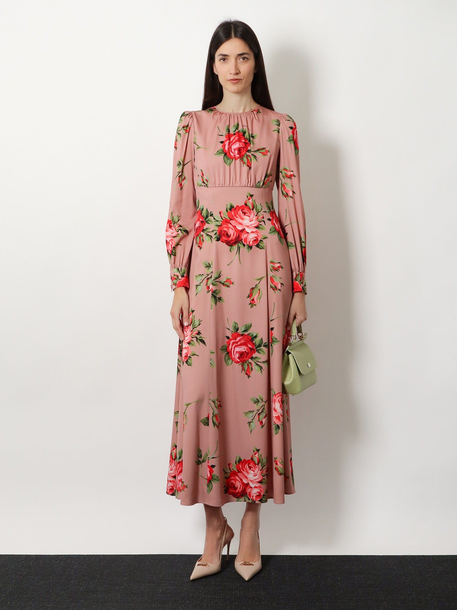 Dolce & Gabbana Long Silk Dress With Bouquet Rose Print Size M / US 6-8 / IT 42-44 - 4 Thumbnail