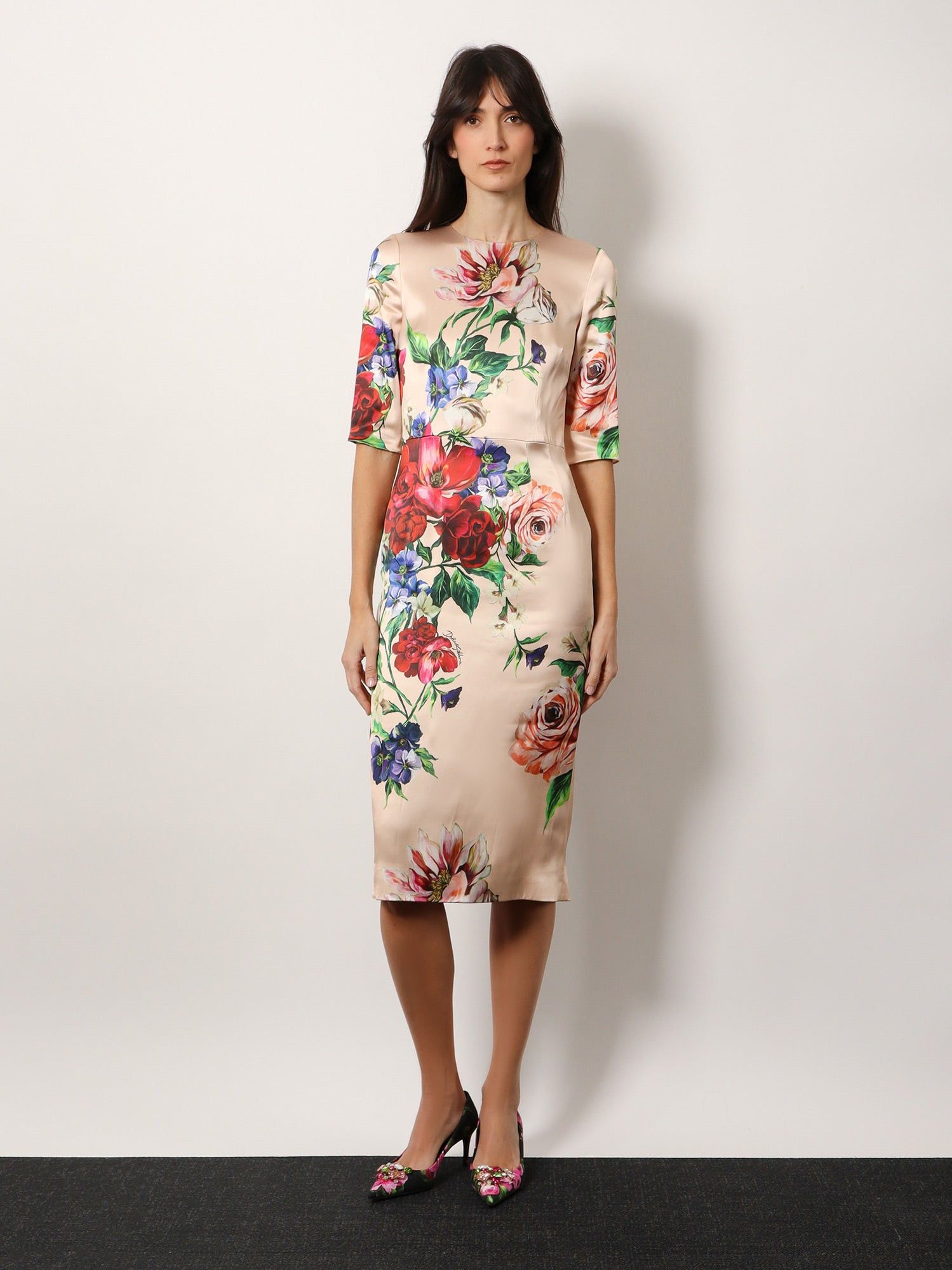 Dolce & Gabbana Satin Dress With Iconic Floral Print Size M / US 6-8 / IT 42-44 - 2 Thumbnail