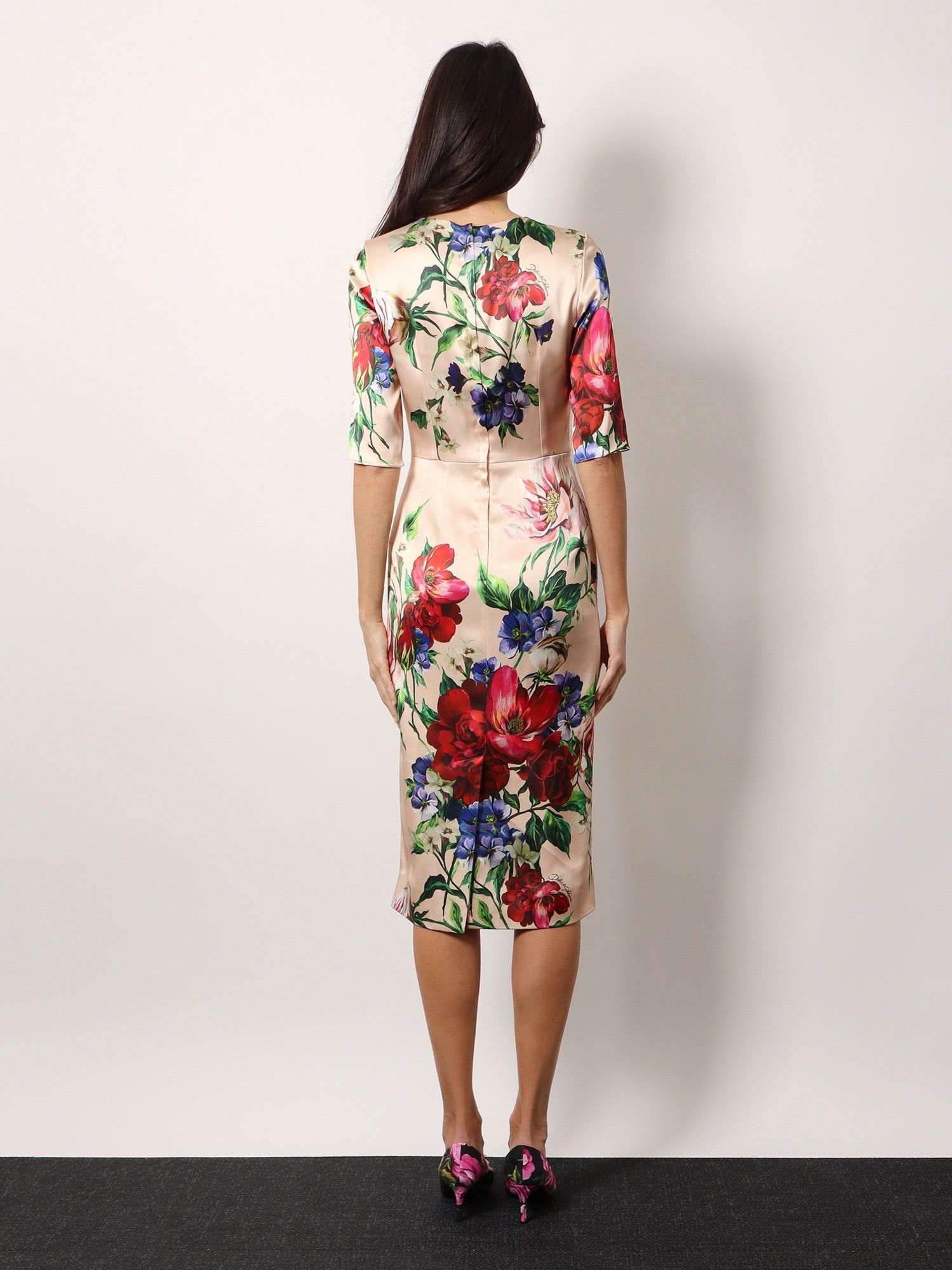 Dolce & Gabbana Satin Dress With Iconic Floral Print Size M / US 6-8 / IT 42-44 - 3 Thumbnail