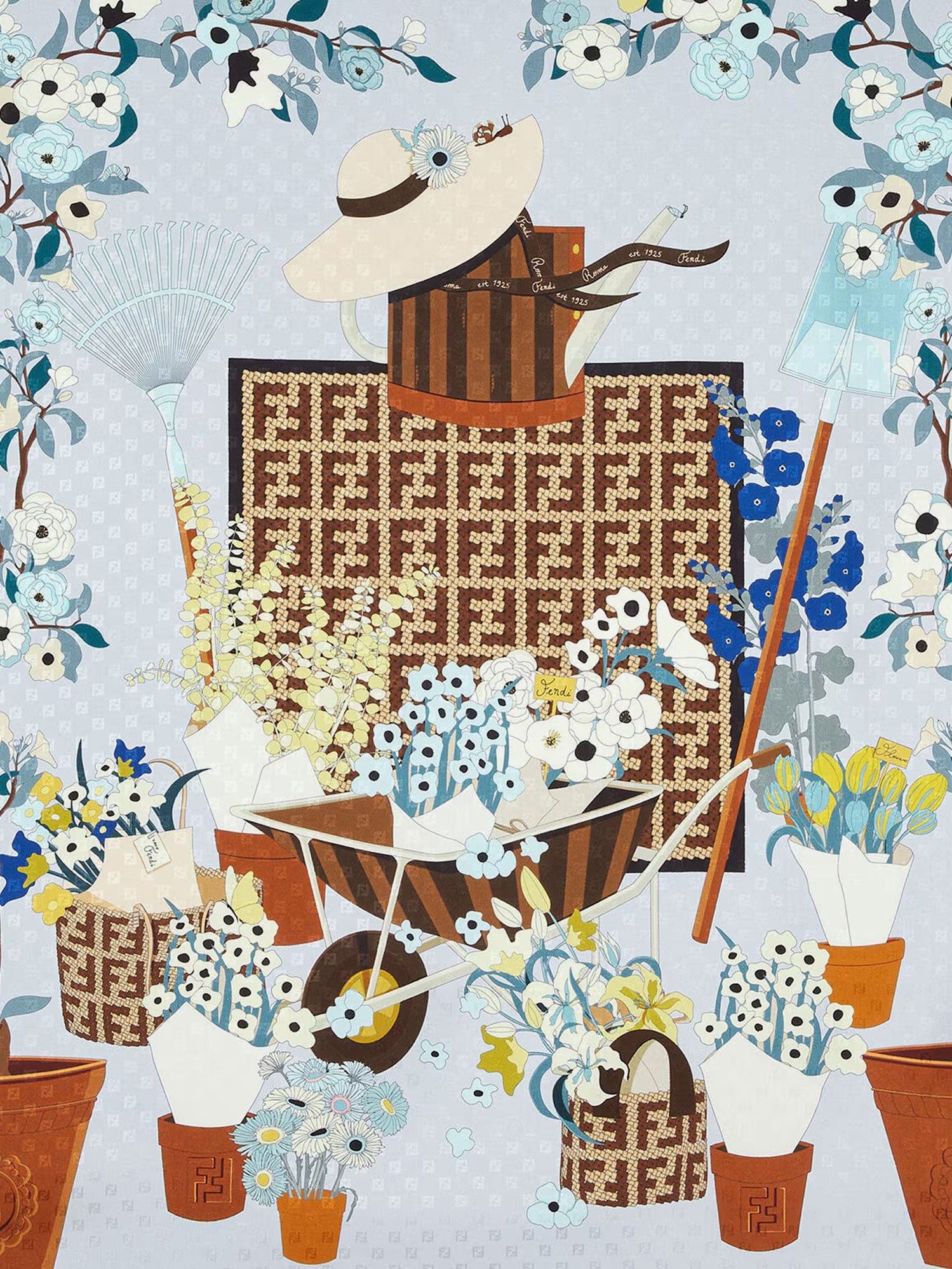 Fendi Silk Scarf With Gardening Print Size ONE SIZE - 2 Thumbnail