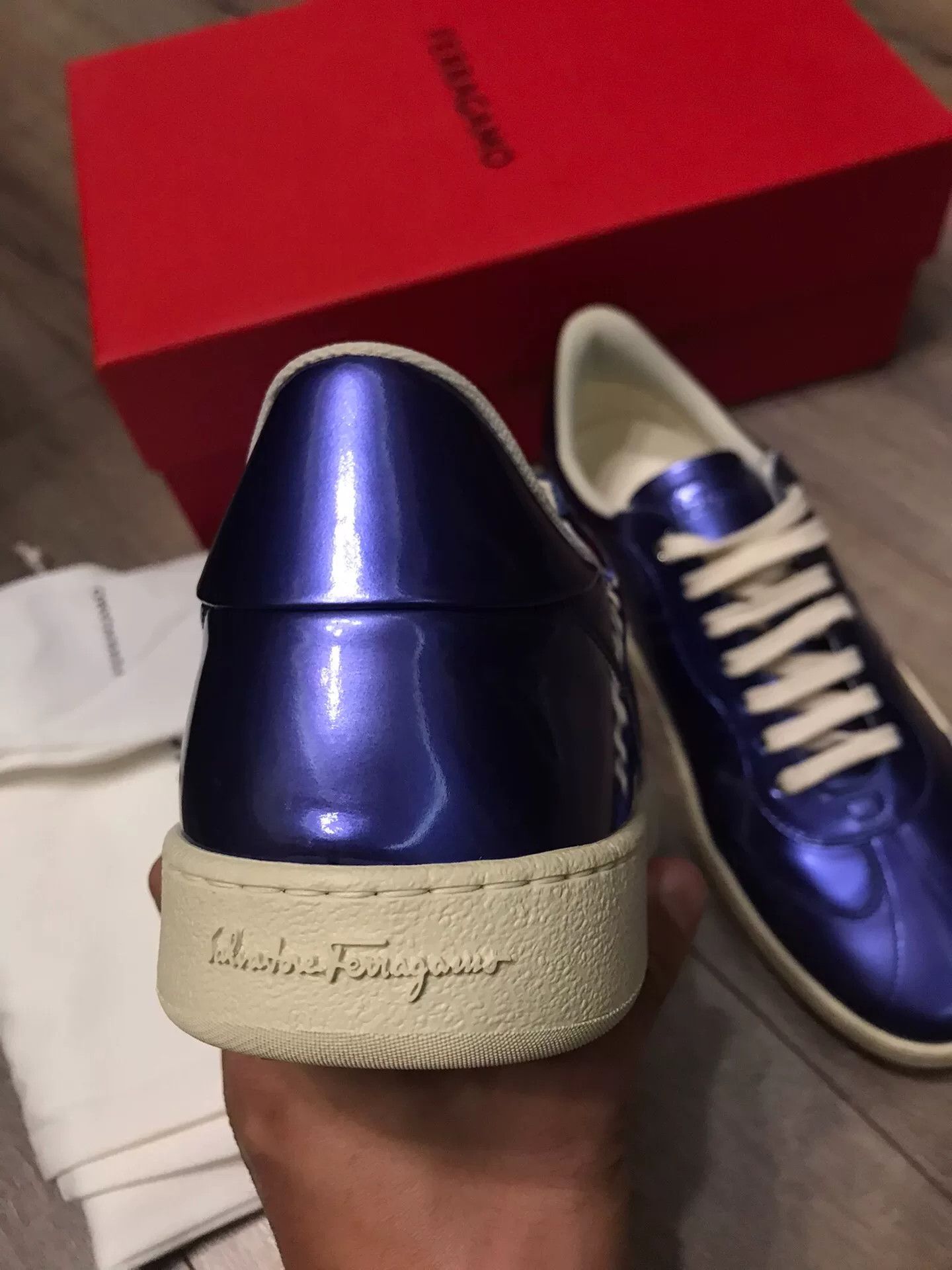 Salvatore Ferragamo Ferragamo Electric Blue-Purple Leather Casual Shoes Size US 9 / EU 42 - 3 Thumbnail
