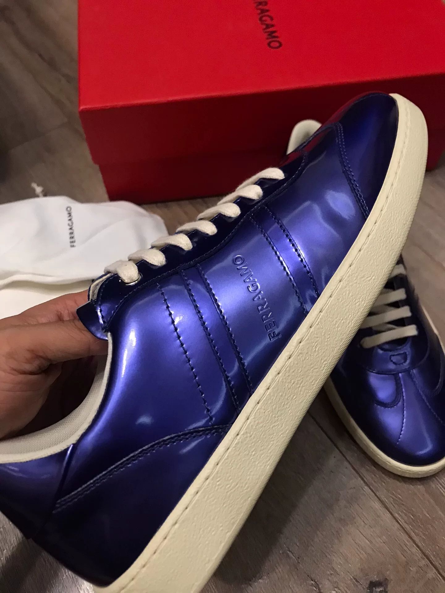 Salvatore Ferragamo Ferragamo Electric Blue-Purple Leather Casual Shoes Size US 9 / EU 42 - 4 Thumbnail
