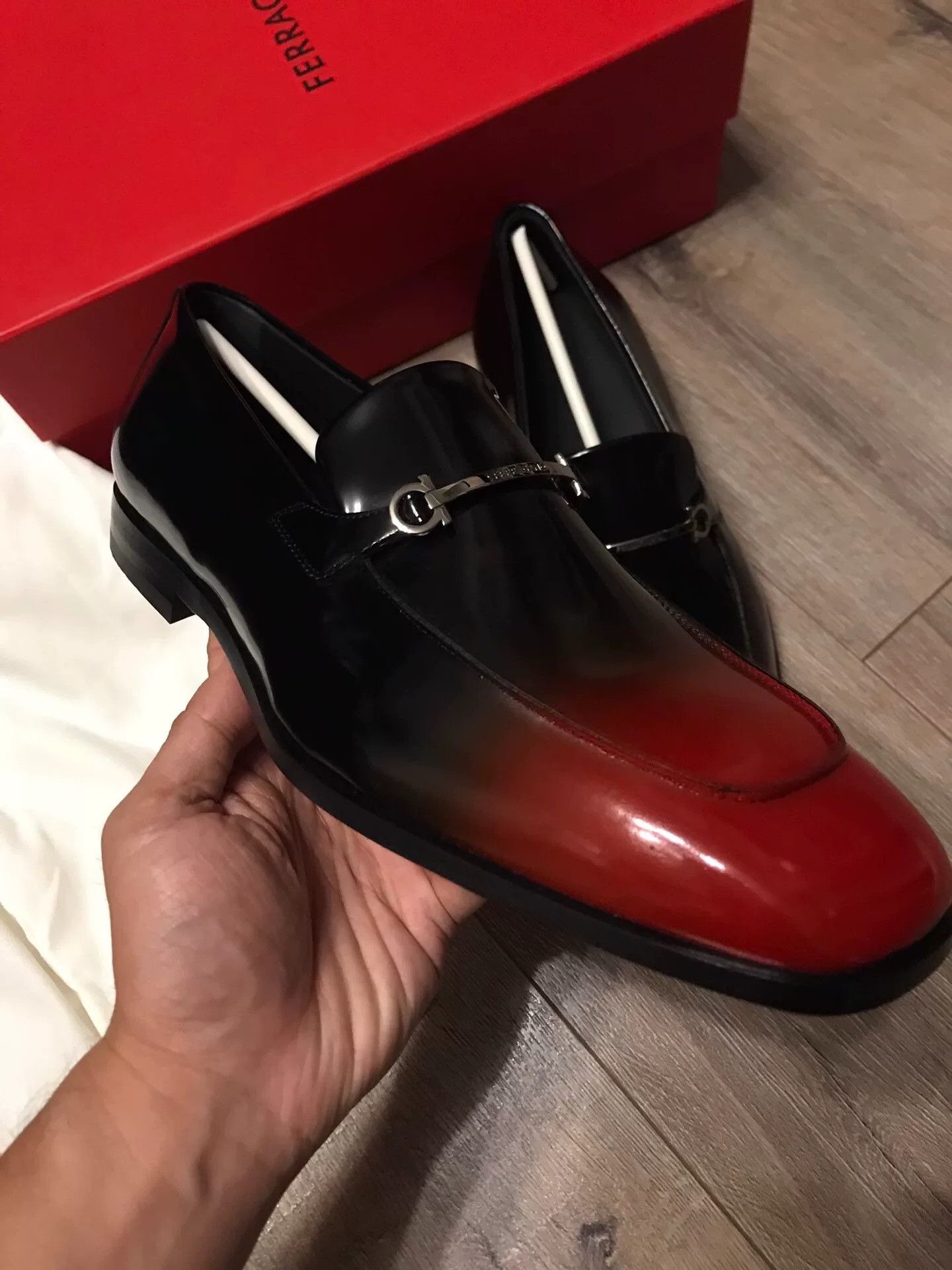 Salvatore Ferragamo Ferragamo Black Red Gradient Loafers Size US 9.5 / EU 42-43 - 2 Thumbnail