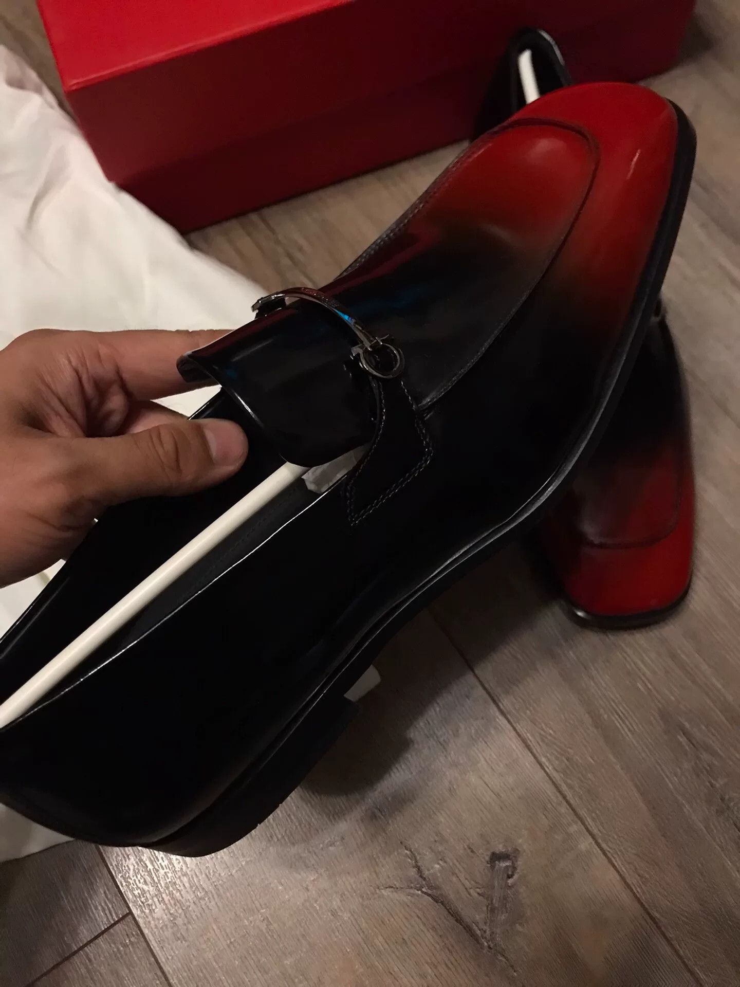 Salvatore Ferragamo Ferragamo Black Red Gradient Loafers Size US 9.5 / EU 42-43 - 4 Thumbnail