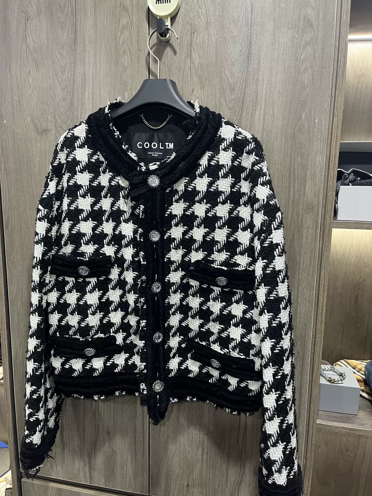 Other Black White Houndstooth Knit Coat Size M / US 6-8 / IT 42-44 - 2 Thumbnail