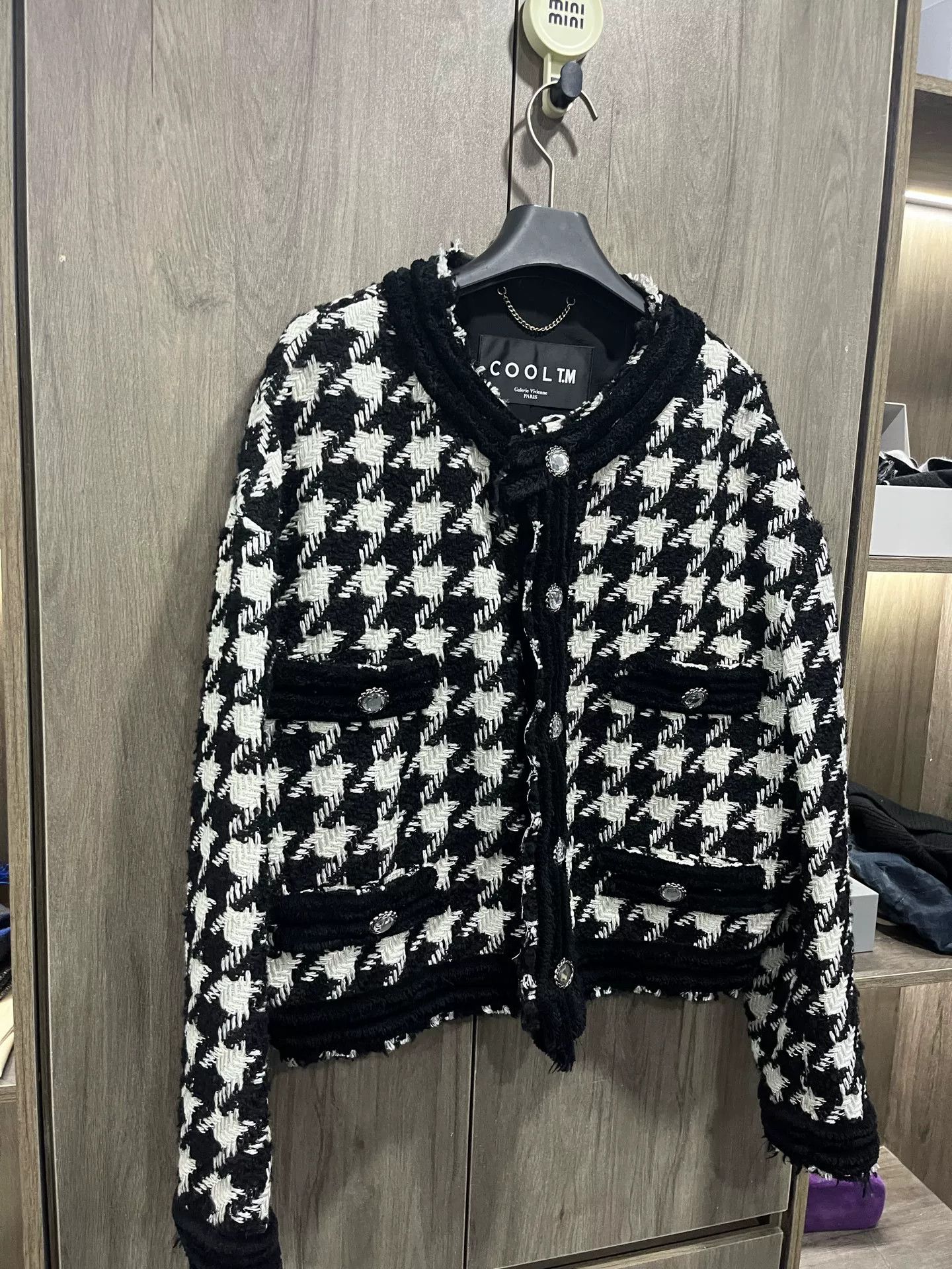 Other Black White Houndstooth Knit Coat Size M / US 6-8 / IT 42-44 - 3 Thumbnail
