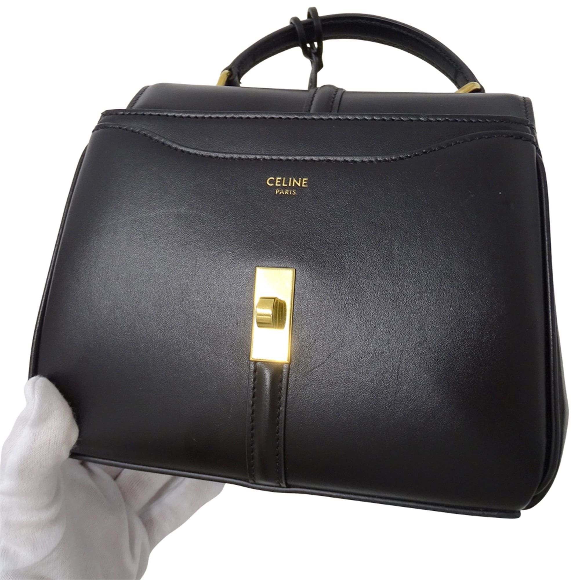 Celine Celine handbag for women, brand name, handbag/shoulder bag, 2-way, mini, 16cm, Seize, leather, black, mini bag Size ONE SIZE - 8 Thumbnail