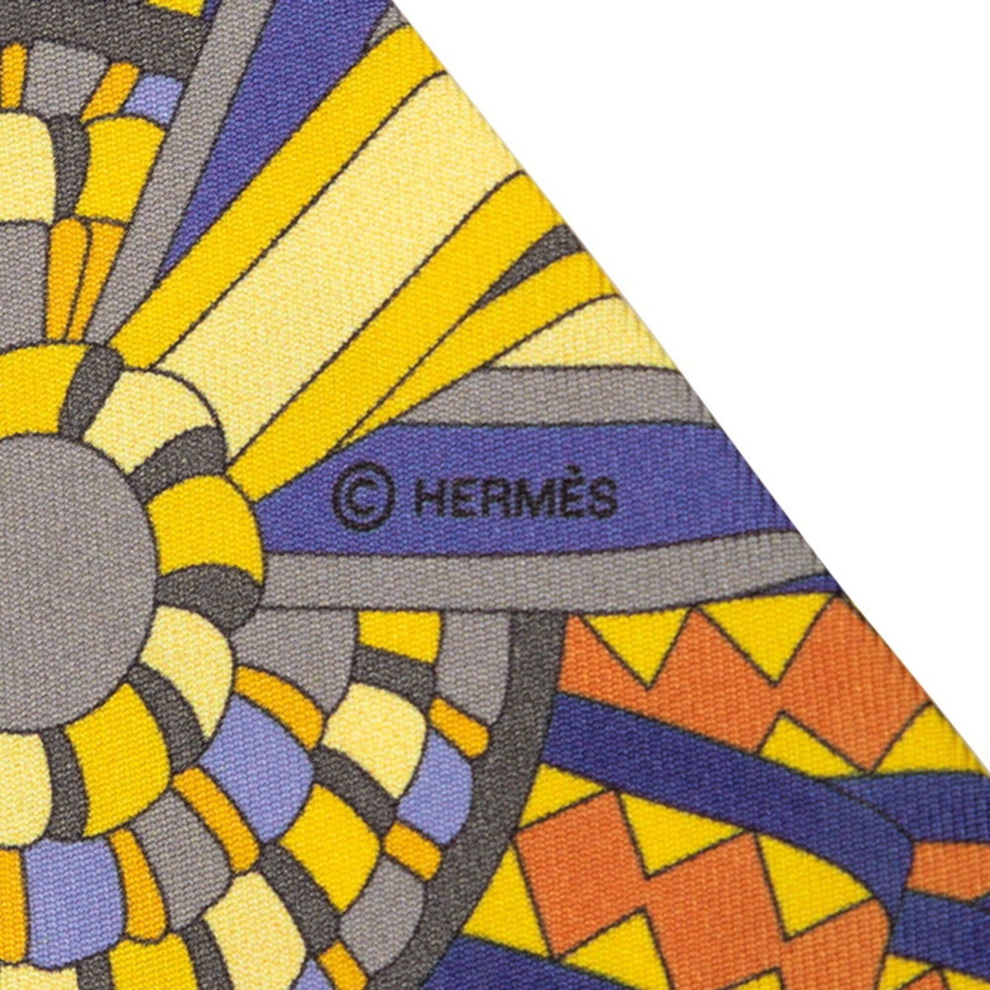 Hermes Hermes Twilly LES FLOTS DU CHEVAL (Horse Award) Scarf/Muffler, Purple, Yellow, Orange, Silk, Women's HERMES Size ONE SIZE - 3 Thumbnail