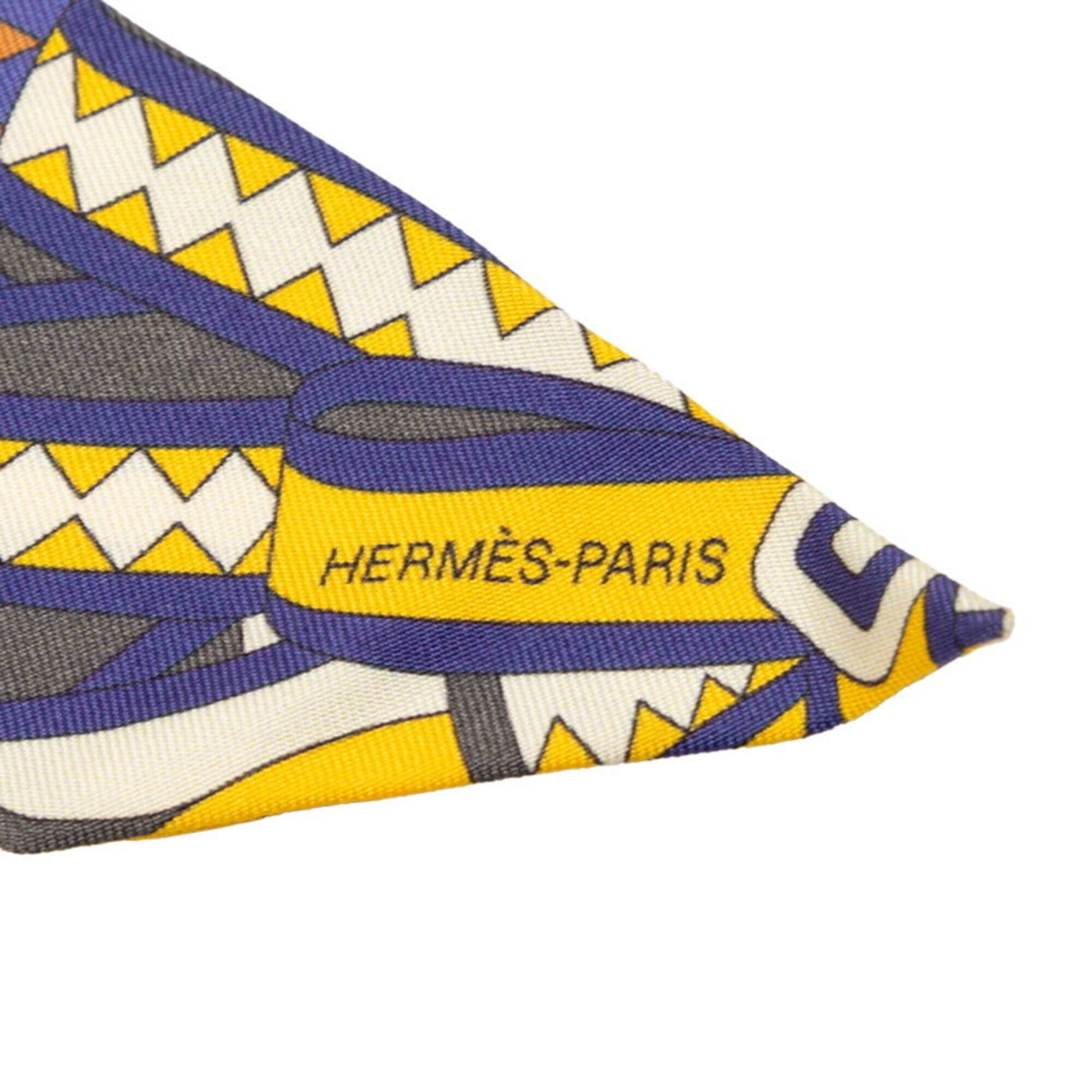 Hermes Hermes Twilly LES FLOTS DU CHEVAL (Horse Award) Scarf/Muffler, Purple, Yellow, Orange, Silk, Women's HERMES Size ONE SIZE - 2 Thumbnail