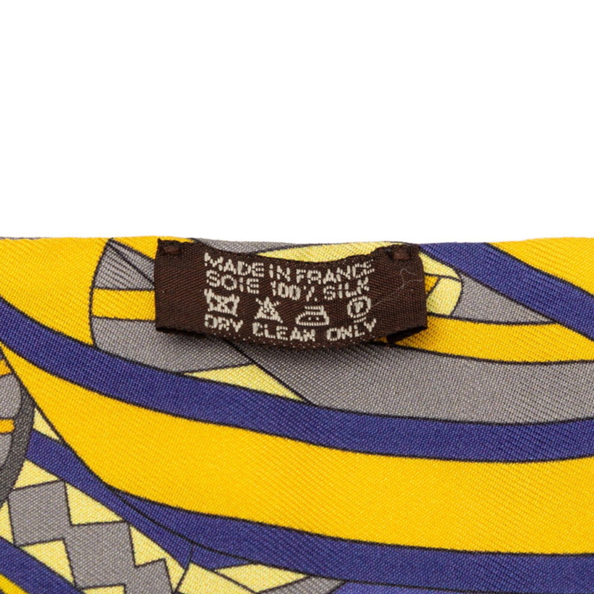 Hermes Hermes Twilly LES FLOTS DU CHEVAL (Horse Award) Scarf/Muffler, Purple, Yellow, Orange, Silk, Women's HERMES Size ONE SIZE - 4 Thumbnail