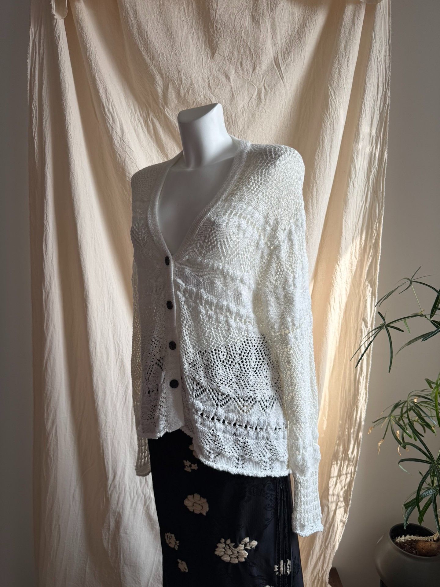 Y's Y'sforliving Cotton Knit Openwork Cardigan Size M / US 6-8 / IT 42-44 - 6 Thumbnail