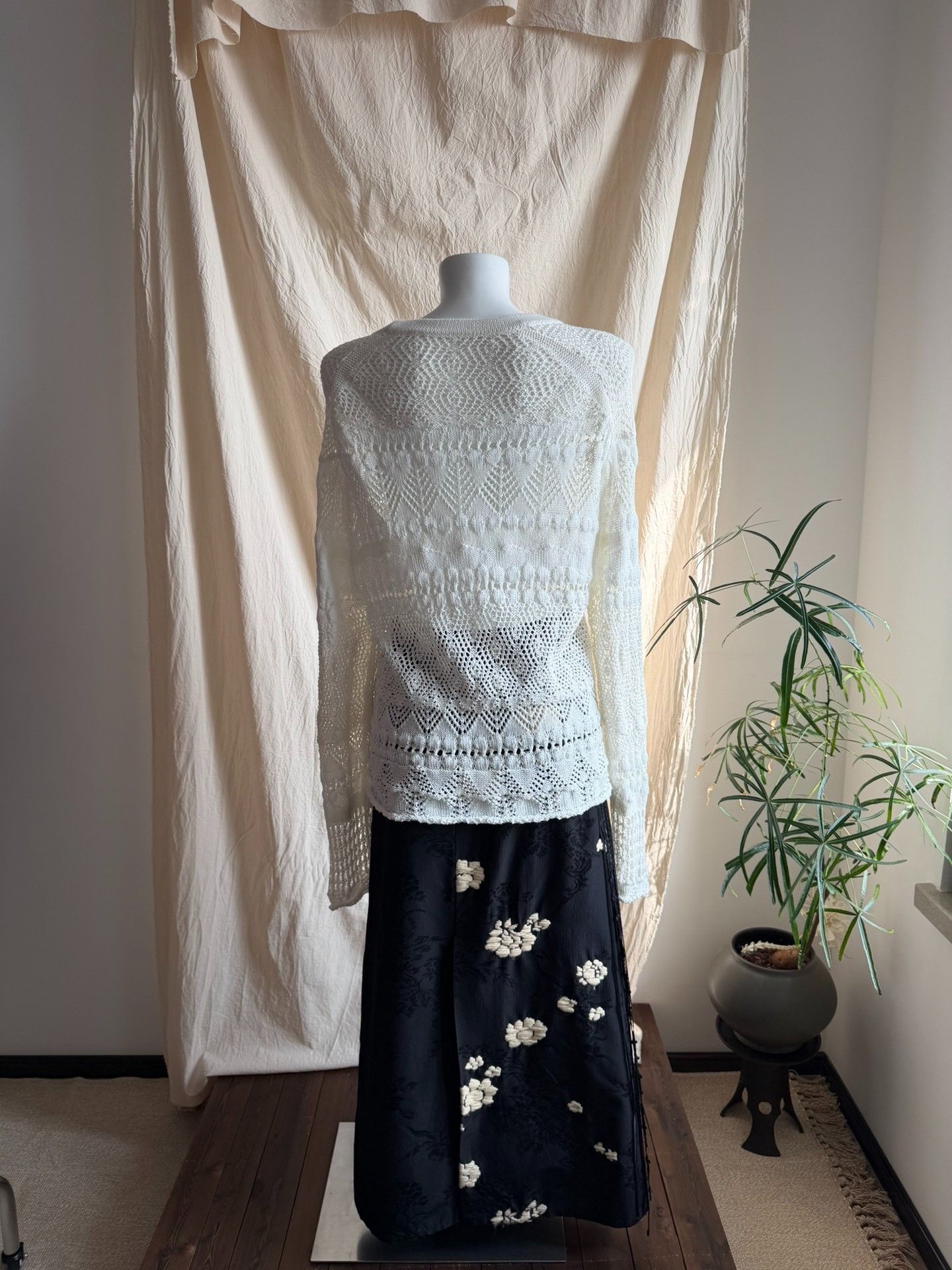Y's Y'sforliving Cotton Knit Openwork Cardigan Size M / US 6-8 / IT 42-44 - 4 Thumbnail