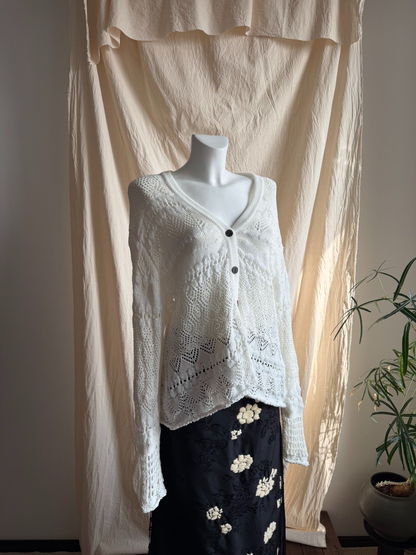 Y's Y'sforliving Cotton Knit Openwork Cardigan Size M / US 6-8 / IT 42-44 - 2 Thumbnail