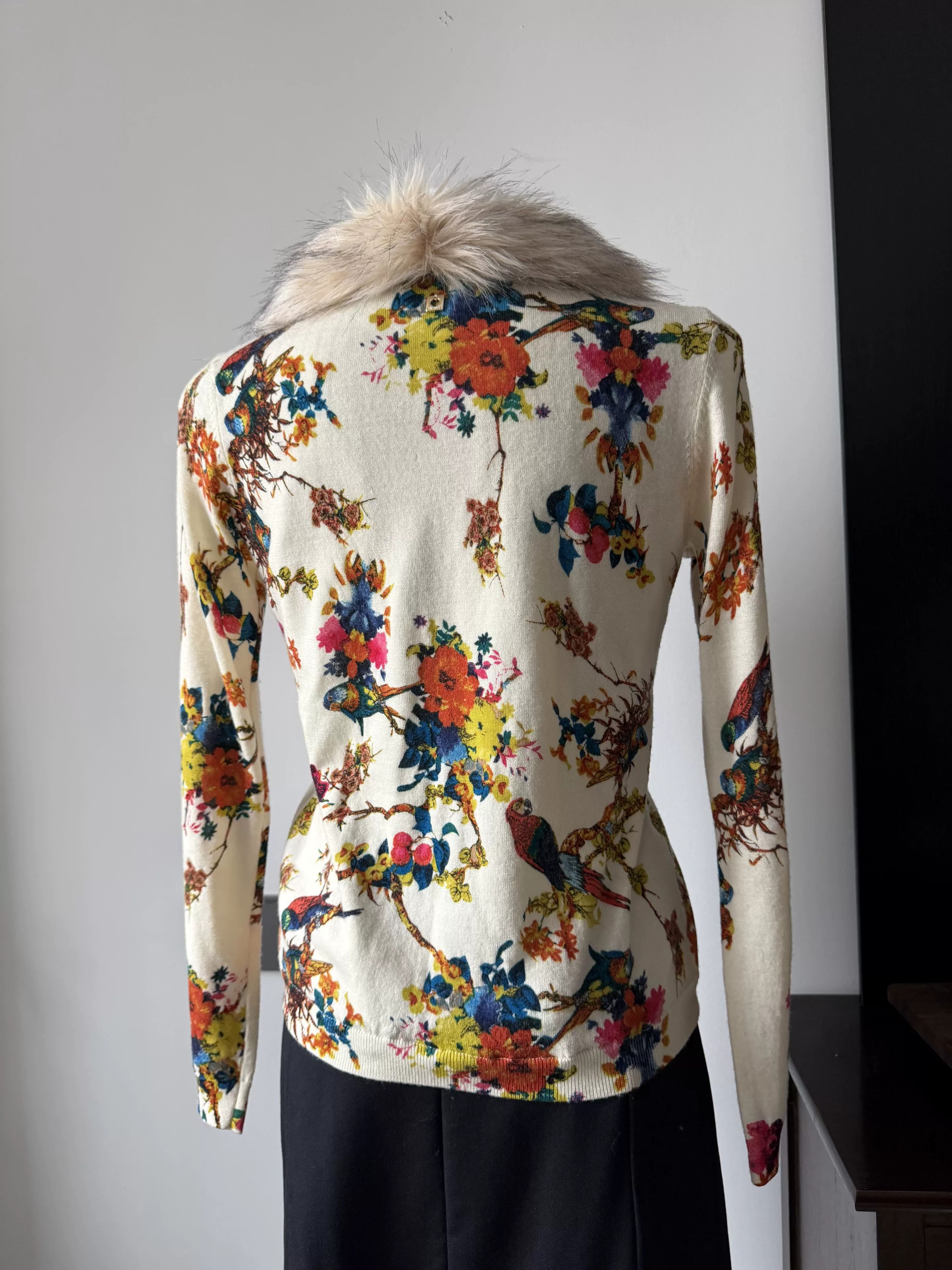 TWINSET TWINSET Floral Bird Embroidery Fur Collar Knit Jacket Size M / US 6-8 / IT 42-44 - 8 Thumbnail